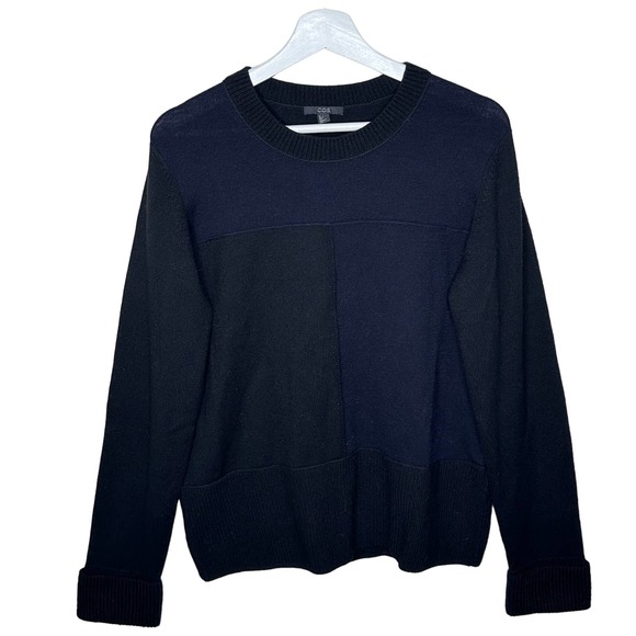 COS Sweaters - COS Colorblock Wool Cuffed Crew Neck Sweater Navy Blue Black {KK39}